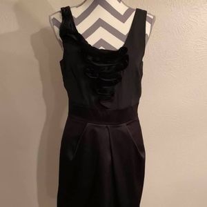 BCBGMaxAzria Black Satin Dress w/3D Accents. Sz. 8